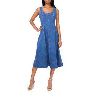 1.State Womens Sleeveless Denim Midi Dress With Back Zipper Closure